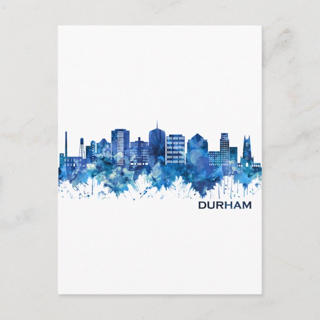 Durham North Carolina Skyline Blue Einladungspostkarte (Vorderseite)