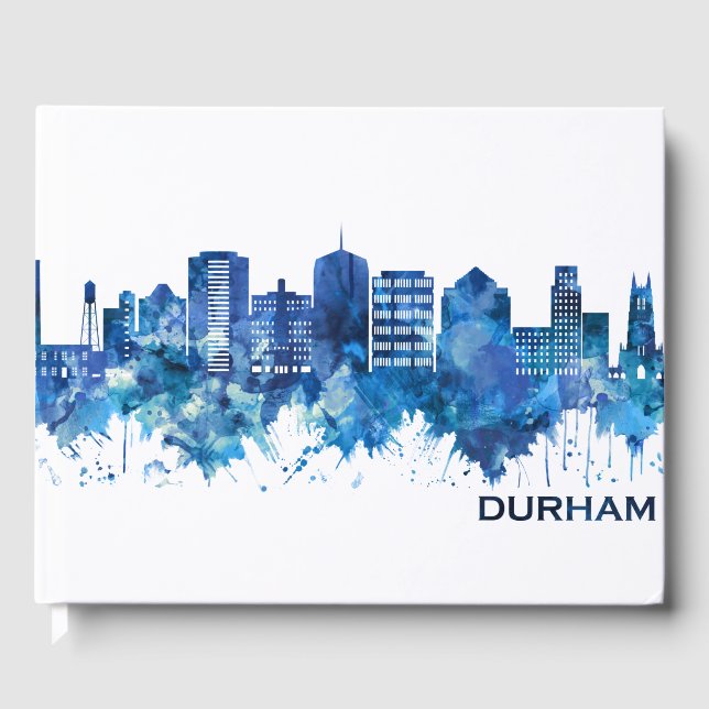 Durham North Carolina Skyline Blue Gästebuch (Vorderseite)