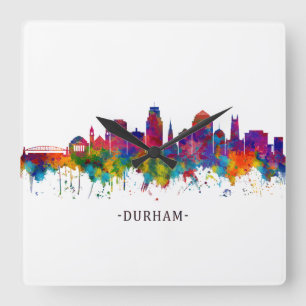 Durham North Carolina Skyline Quadratische Wanduhr