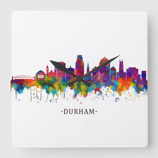 Durham North Carolina Skyline Quadratische Wanduhr (Vorderseite)