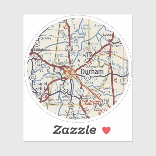 Durham North Carolina Vintage Karte Aufkleber (Blatt)
