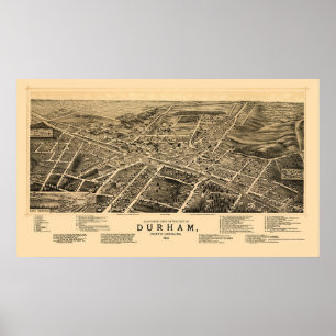 Durham, panoramische Karte NC - 1891 Poster