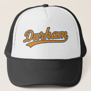 Durham Script-Logo in Retro Orange und Blue - Bull Truckerkappe