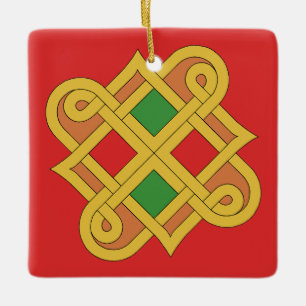 Durrow Knüpfarbeit 2016 Rot und Grün Keramikornament