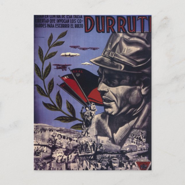 Durruti zivil war Original-Poster 1936 FAI Postkarte (Vorderseite)