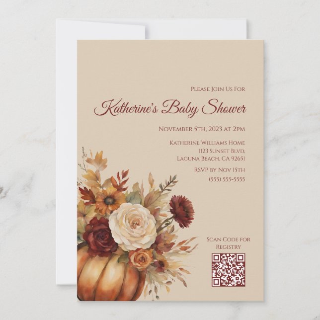 Duschbrause für Babys und Blume- Einladung (Vorderseite)