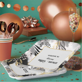 Dusche aus schwarzem, grauem und goldgelbem Leafy Pappteller