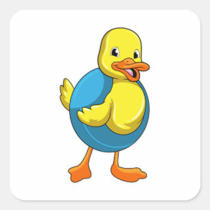 Dusche beim Baden mit Schwimmring Quadratischer Aufkleber