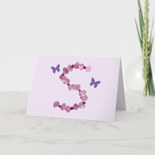 Dusche Danke, Pink Letter S Butterfly Floral Dankeskarte (Vorderseite)