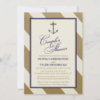 Dusche der Navy & Gold Couple Einladung
