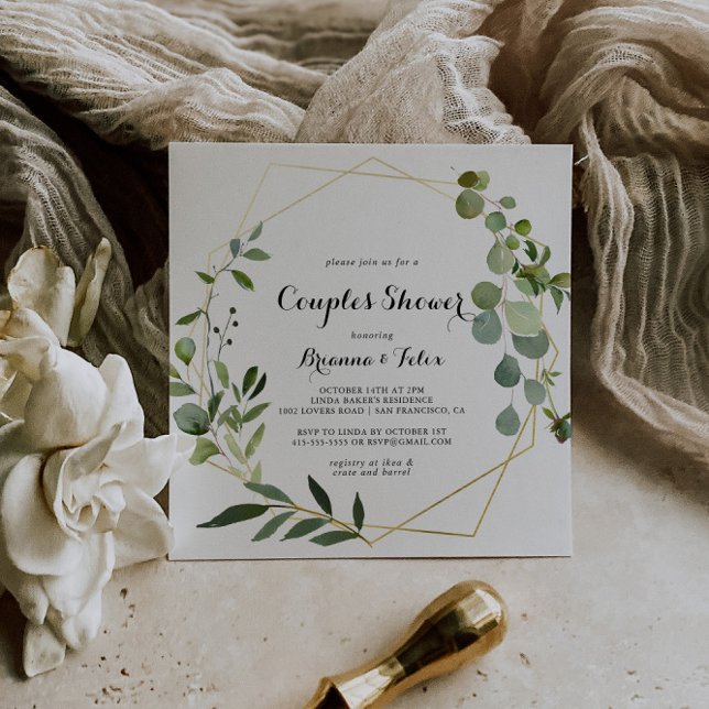 Dusche für geometrische goldene tropische grüne Pa Einladung (Von Creator hochgeladen)