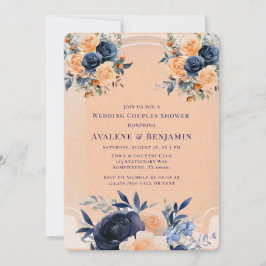 Dusche für Hochzeitspaare mit Navy Peach Painted F Einladung