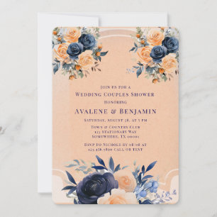 Dusche für Hochzeitspaare mit Navy Peach Painted F Einladung