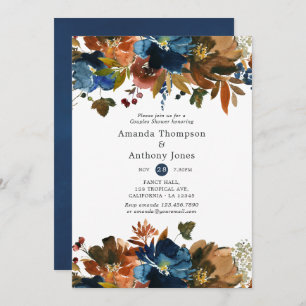 Dusche für Ingwer- und Navy-Floral-Hochzeitspaare Einladung