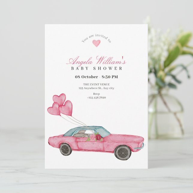 Dusche für Kinder in Rosa Einladung (Stehend Vorderseite)