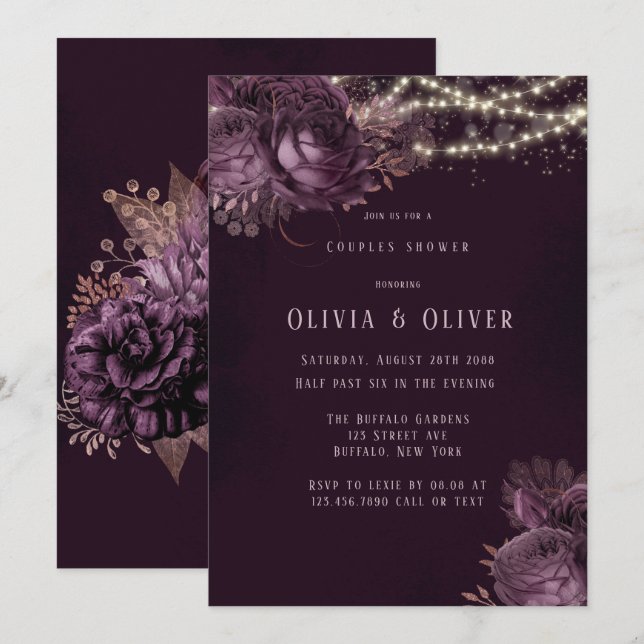 Dusche für lila und Rose Einladung (Vorne/Hinten)
