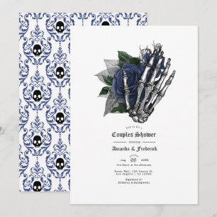 Dusche für Navy Blue Floral Skull Gothic Couples Einladung
