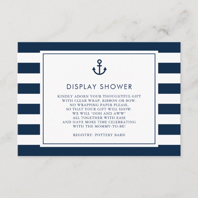 Dusche für Navy Blue Nautical Baby Shower Begleitkarte (Vorderseite)