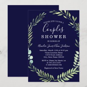 Dusche für Navy Green Watercolor Wreath Paare Einladung