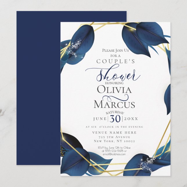 Dusche für Paar | Modernes Deep Indigo Blue und Go Einladung (Vorne/Hinten)