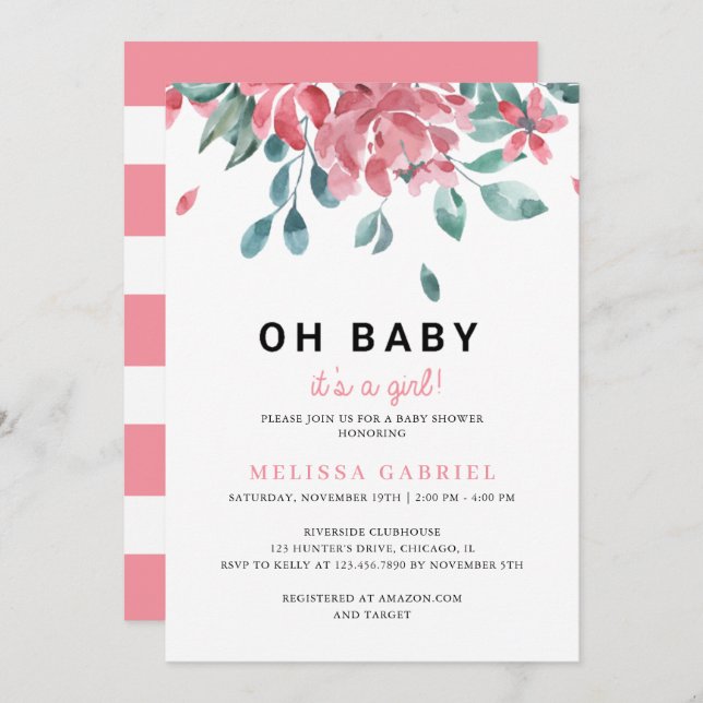 Dusche für Wasserfarben-Mädchen Einladung (Vorne/Hinten)