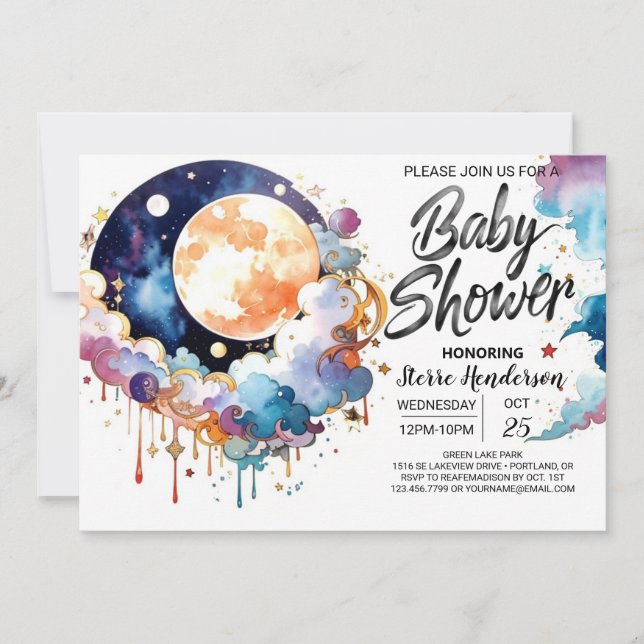 Dusche für Watercolor Celestial Soiree Einladung (Vorderseite)