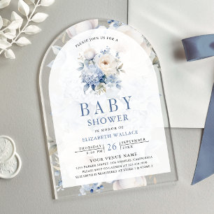 Dusche in blau-weiß-blütenfarbenem Baby Acryleinladungen