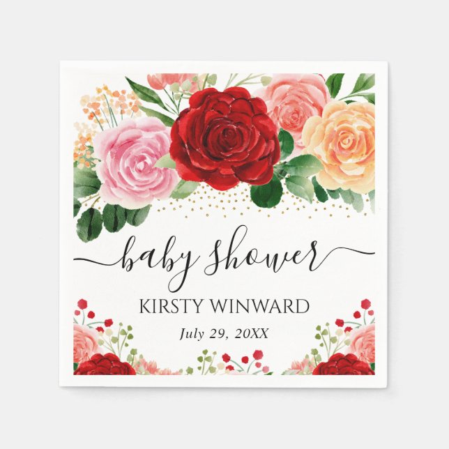 Dusche in Rot und Gelb Rosen Serviette (Vorderseite)