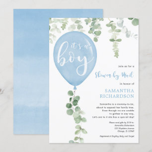 Dusche mit blauem Luftballon Eukalyptus Babydusche Einladung