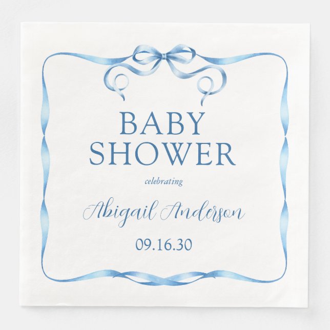 Dusche mit blauer Ribbon Watercolor Serviette (Vorderseite)