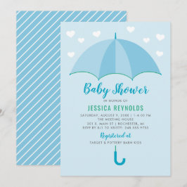 Dusche mit Liebe Blue Umbrella Boy Baby Dusche Einladung