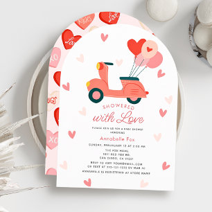 Dusche mit Liebe Motor Scooter Girl Baby Dusche Einladung