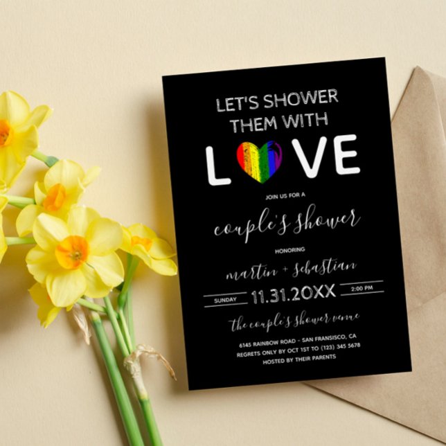 Dusche mit Liebe RegenbogenHerz LGBT Couple Dusche Einladung (Von Creator hochgeladen)