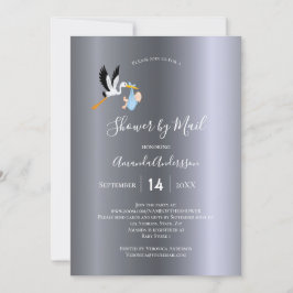 Dusche mit Mail Stork Baby Junge niedlich Einladung
