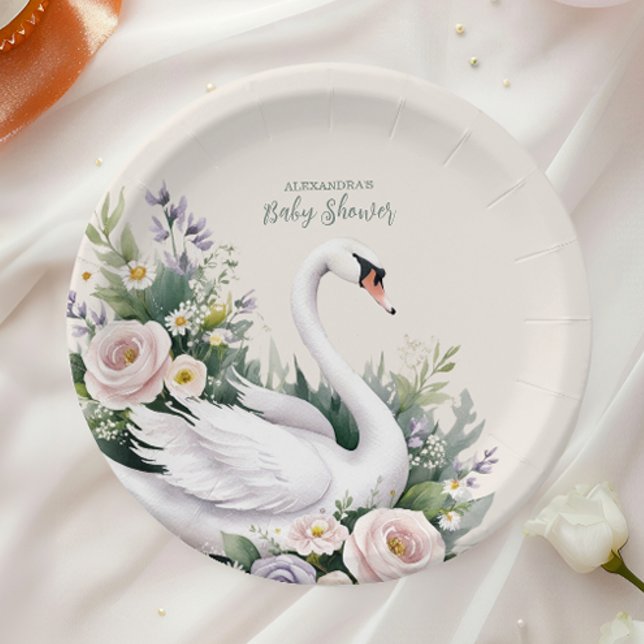 Dusche mit Softblush Swan Princess Baby Dusche Pappteller (Von Creator hochgeladen)