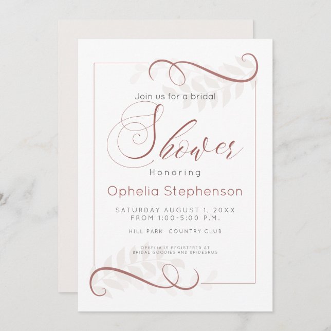 Dusche Moderne Blätter mit Speckbraun und Blasscre Einladung (Vorne/Hinten)