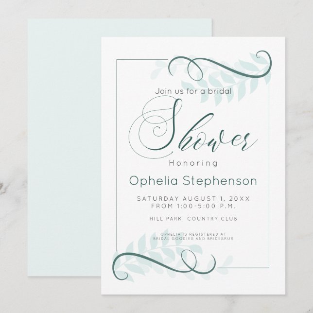 Dusche Moderne Minze Blätter Jade Accents Einladung (Vorne/Hinten)