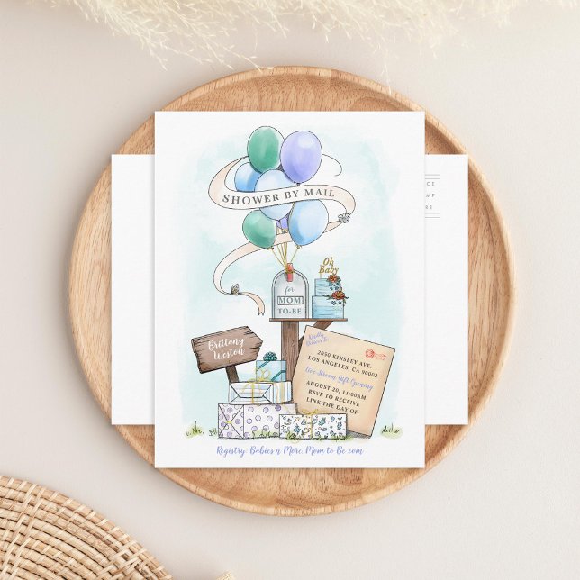 Dusche per Mail Virtual Baby Shower Ballon Mailbox Einladungspostkarte (Von Creator hochgeladen)
