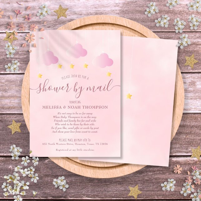Dusche per Mail weich weich Pink Baby Girl Einladung (Shower By Mail Long Distance Soft Pink Baby Girl Invitation)