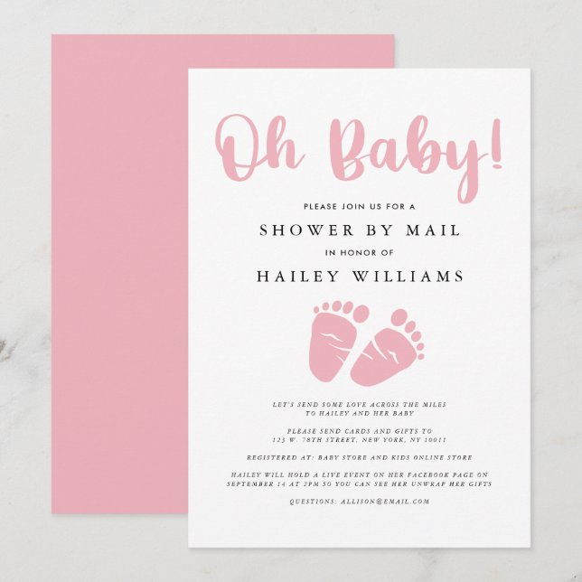 Dusche per Post| Oh Baby Girl Pink Babynahrung Einladung (Vorne/Hinten)