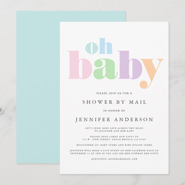 Dusche per Post | Oh Baby Pastel Minimal Modern Einladung (Vorne/Hinten)