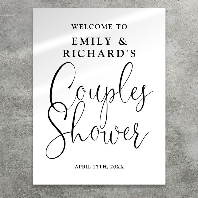 Dusche schwarz-weiß Paare Begrüßungszeichen Poster (Black And White Couples Shower Welcome Sign)