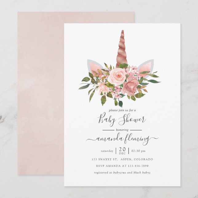 Dusche und Rose Gold Blumenstrauß Kinderdusche Einladung (Vorne/Hinten)