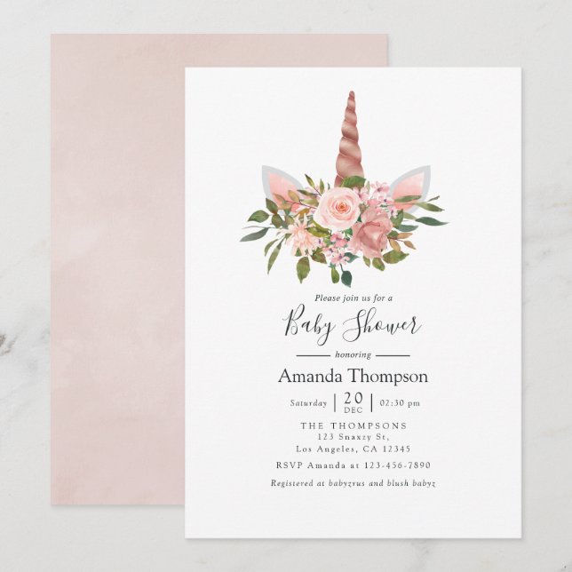 Dusche und Rose Gold Blumenstrauß Kinderdusche Einladung (Vorne/Hinten)