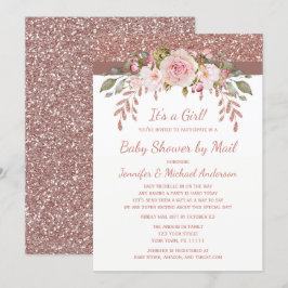 Dusche von Mail Pink Rose Gold Glitzer Girl Baby Einladung