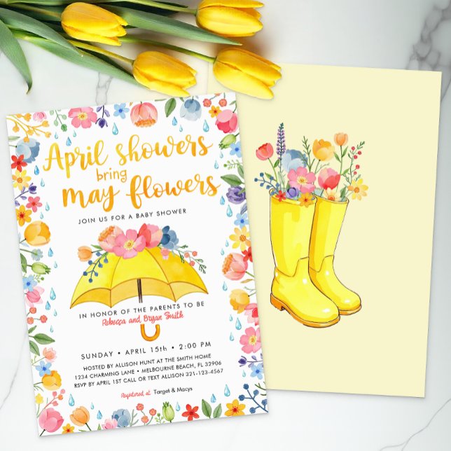 Duschen im April bringen Mai Blume Babydusche Einladung (Umbrella Spring Baby Shower Themed Invite)