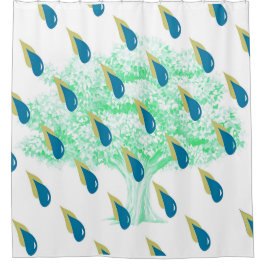 Duschen mit blauen und gelben Regenduschen Duschvorhang