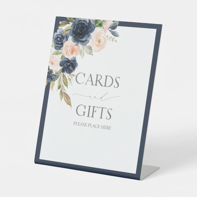 Duschgeschenk für Navy Blue & Blush Floral Sockelschild (Vorderseite)