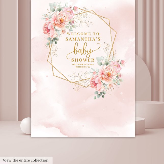Duschkabine mit Duschkabine und Foto mit Duschbrau Wandteppich (Adorable blush pink sage baby shower photo booth Tapestry)