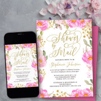 Duschparty per Post Kalligrafie Rosa und Gold Blum